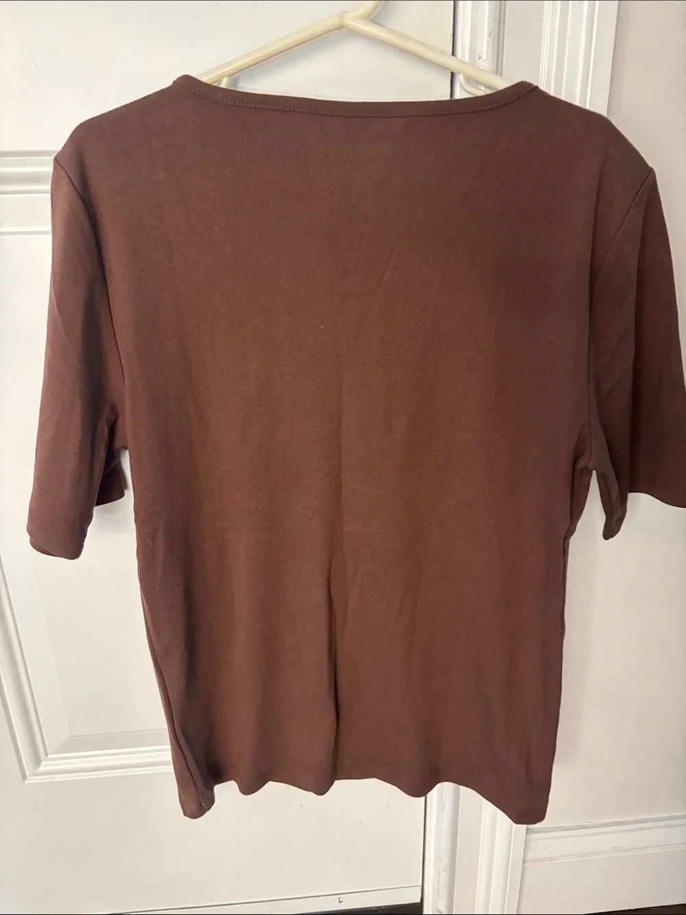 J. Crew Brown Short-Sleeve Tee with Gold Shoulder Buttons